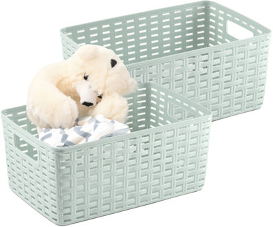 Opbergmand - 4x - Kastmand - rotan kunststof - lichtgroen - 6 Liter - 19 x 29 x 13 cm