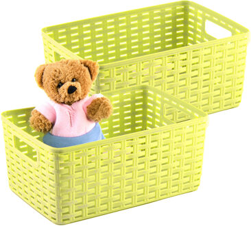 Opbergmand - 4x - Kastmand - rotan kunststof - limegroen - 12 Liter - 30 x 37 x 13 cm