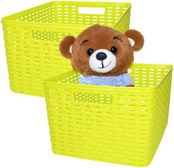Opbergmand - 4x - Kastmand - rotan kunststof - limegroen - 18 Liter - 29 x 39 x 20 cm