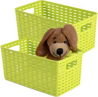 Opbergmand - 4x - Kastmand - rotan kunststof - limegroen - 5 Liter - 15 x 28 x 13 cm