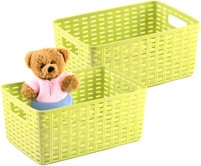 Opbergmand - 4x - Kastmand - rotan kunststof - limegroen - 6 Liter - 19 x 29 x 13 cm