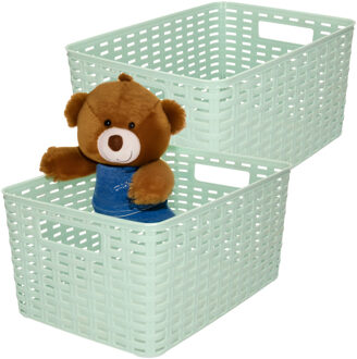 Opbergmand - 4x - Kastmand - rotan kunststof - mintgroen - 10 Liter - 22 x 33 x 16 cm