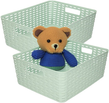 Opbergmand - 4x - Kastmand - rotan kunststof - mintgroen - 12 Liter - 30 x 37 x 13 cm