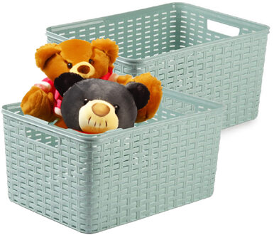 Opbergmand - 4x - Kastmand - rotan kunststof - mintgroen - 18 Liter - 29 x 39 x 20 cm