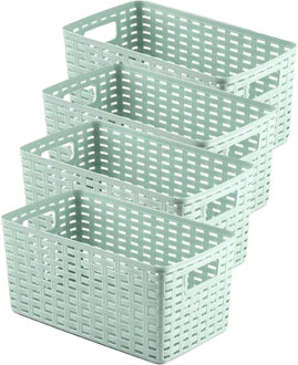 Opbergmand - 4x - Kastmand - rotan kunststof - mintgroen - 5 Liter - 15 x 28 x 13 cm