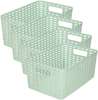 Opbergmand - 4x - Kastmand - rotan kunststof - mintgroen - 6 Liter - 19 x 29 x 13 cm
