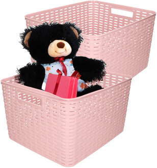 Opbergmand - 4x - Kastmand - rotan kunststof - oud roze - 28 Liter - 34 x 40 x 23 cm