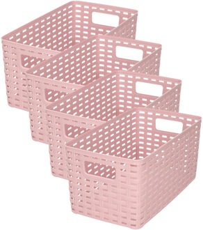 Opbergmand - 4x - Kastmand - rotan kunststof - oud roze - 5 Liter - 15 x 28 x 13 cm