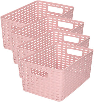 Opbergmand - 4x - Kastmand - rotan kunststof - oud roze - 6 Liter - 19 x 29 x 13 cm