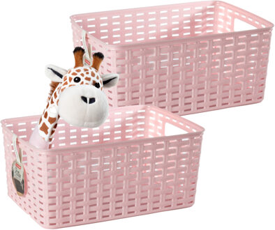 Opbergmand - 4x - Kastmand - rotan kunststof - roze - 6 Liter - 19 x 29 x 13 cm