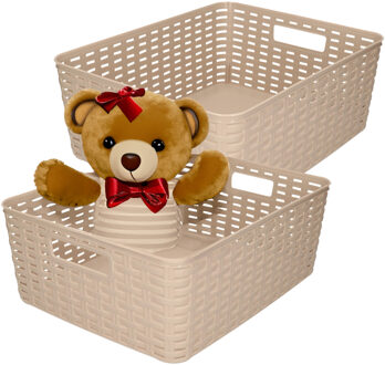 Opbergmand - 4x - Kastmand - rotan kunststof - taupe - 12 Liter - 30 x 37 x 13 cm