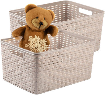 Opbergmand - 4x - Kastmand - rotan kunststof - taupe - 18 Liter - 29 x 39 x 20 cm