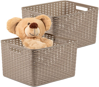 Opbergmand - 4x - Kastmand - rotan kunststof - taupe - 28 Liter - 34 x 40 x 23 cm