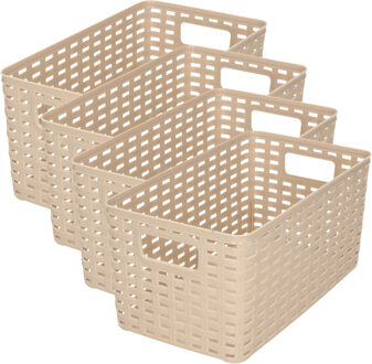 Opbergmand - 4x - Kastmand - rotan kunststof - taupe - 5 Liter - 15 x 28 x 13 cm