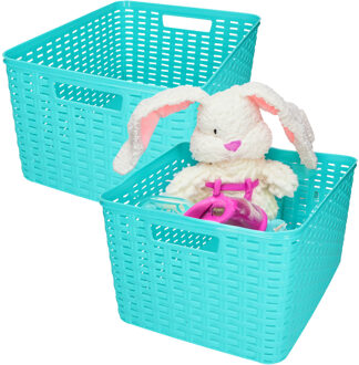 Opbergmand - 4x - Kastmand - rotan kunststof - turquoise blauw - 18 Liter - 29 x 39 x 20 cm