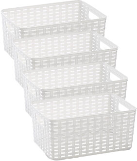 Opbergmand - 4x - Kastmand - rotan kunststof - wit - 10 Liter - 22 x 33 x 16 cm