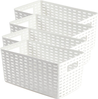 Opbergmand - 4x - Kastmand - rotan kunststof - wit - 5 Liter - 15 x 28 x 13 cm