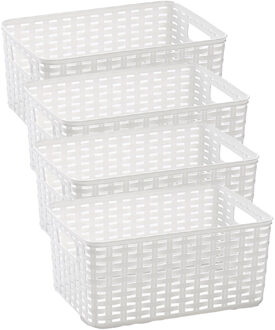 Opbergmand - 4x - Kastmand - rotan kunststof - wit - 6 Liter - 19 x 29 x 13 cm