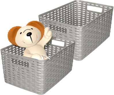 Opbergmand - 4x - Kastmand - rotan kunststof - zilver - 10 Liter - 22 x 33 x 16 cm