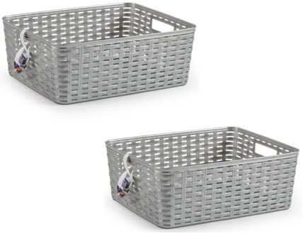 Opbergmand - 4x - Kastmand - rotan kunststof - zilver - 12 Liter - 30 x 37 x 13 cm