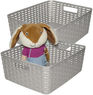 Opbergmand - 4x - Kastmand - rotan kunststof - zilver - 12 Liter - 30 x 37 x 13 cm