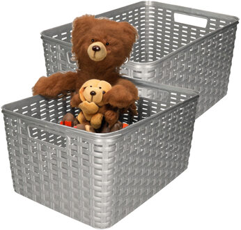 Opbergmand - 4x - Kastmand - rotan kunststof - zilver - 18 Liter - 29 x 39 x 20 cm