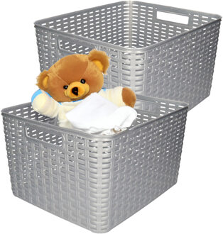 Opbergmand - 4x - Kastmand - rotan kunststof - zilver - 28 Liter - 34 x 40 x 23 cm