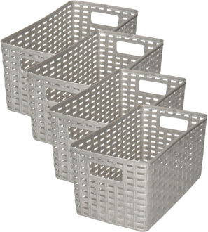 Opbergmand - 4x - Kastmand - rotan kunststof - zilver - 5 Liter - 15 x 28 x 13 cm