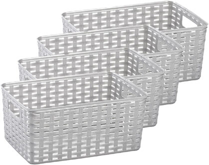 Opbergmand - 4x - Kastmand - rotan kunststof - zilver - 6 Liter - 19 x 29 x 13 cm