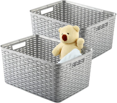Opbergmand - 4x - Kastmand - rotan kunststof - zilvergrijs - 18 Liter - 29 x 39 x 20 cm