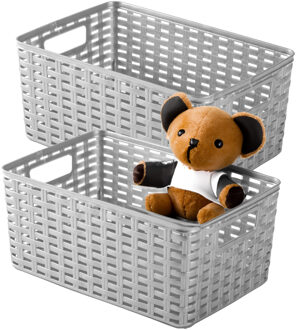 Opbergmand - 4x - Kastmand - rotan kunststof - zilvergrijs - 6 Liter - 19 x 29 x 13 cm