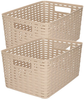Opbergmand - 4x stuks - Kastmand - rotan kunststof - taupe - 10 Liter - 22 x 33 x 16 cm