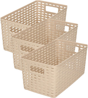 Opbergmand - 4x stuks - Kastmand - rotan kunststof - taupe - 5 Liter - 15 x 28 x 13 cm