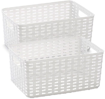 Opbergmand - 4x stuks - Kastmand - rotan kunststof - wit - 6 Liter - 19 x 29 x 13 cm