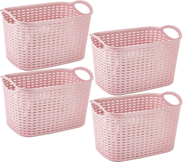 opbergmand - 4x stuks - kastmandje - 6,4 liter - roze - kunststof - 19 x 29 x 18 cm