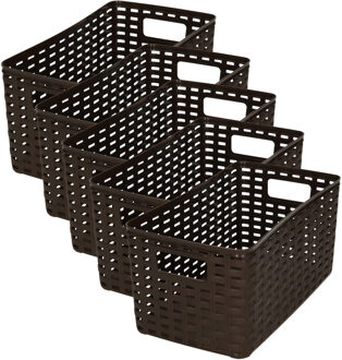 Opbergmand - 5x - Kastmand - rotan kunststof - donkerbruin - 5 Liter - 15 x 28 x 13 cm