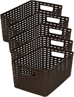 Opbergmand - 5x - Kastmand - rotan kunststof - donkerbruin - 6 Liter - 19 x 29 x 13 cm