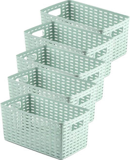 Opbergmand - 5x - Kastmand - rotan kunststof - mintgroen - 5 Liter - 15 x 28 x 13 cm