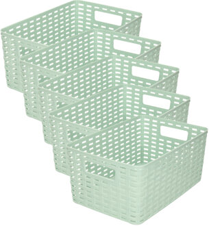 Opbergmand - 5x - Kastmand - rotan kunststof - mintgroen - 6 Liter - 19 x 29 x 13 cm