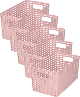 Opbergmand - 5x - Kastmand - rotan kunststof - oud roze - 5 Liter - 15 x 28 x 13 cm