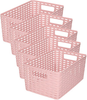 Opbergmand - 5x - Kastmand - rotan kunststof - oud roze - 6 Liter - 19 x 29 x 13 cm