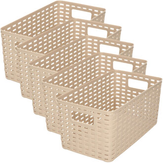 Opbergmand - 5x - Kastmand - rotan kunststof - taupe - 5 Liter - 15 x 28 x 13 cm