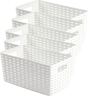 Opbergmand - 5x - Kastmand - rotan kunststof - wit - 5 Liter - 15 x 28 x 13 cm
