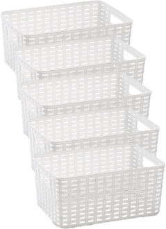 Opbergmand - 5x - Kastmand - rotan kunststof - wit - 6 Liter - 19 x 29 x 13 cm