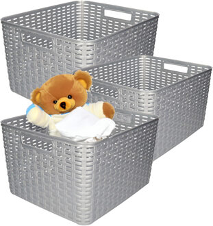 Opbergmand - 5x - Kastmand - rotan kunststof - zilver - 28 Liter - 34 x 40 x 23 cm