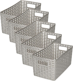 Opbergmand - 5x - Kastmand - rotan kunststof - zilver - 5 Liter - 15 x 28 x 13 cm