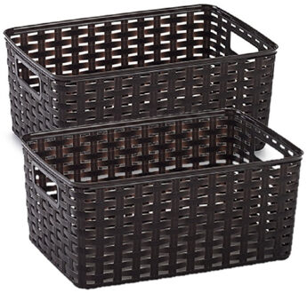 Opbergmand - 5x stuks - Kastmand - rotan kunststof - donkerbruin - 6 Liter - 19 x 29 x 13 cm