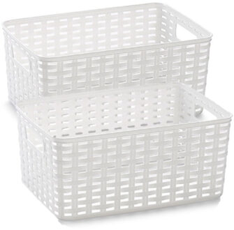 Opbergmand - 6x stuks - Kastmand - rotan kunststof - wit - 10 Liter - 22 x 33 x 16 cm