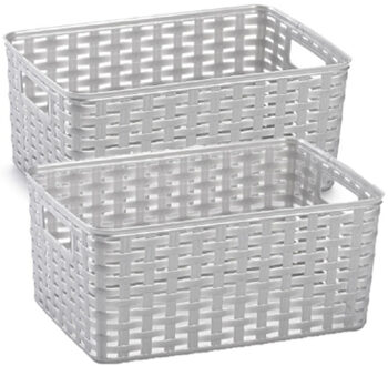 Opbergmand - 6x stuks - Kastmand - rotan kunststof - zilver - 6 Liter - 19 x 29 x 13 cm