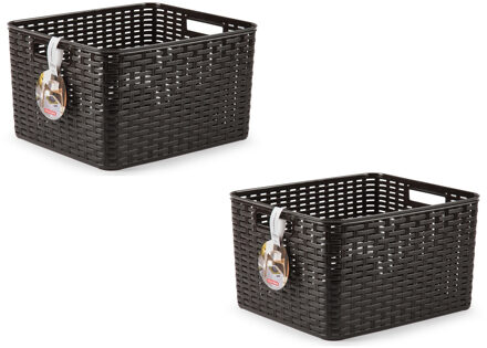 Opbergmand - 8x - Kastmand - rotan kunststof - donkerbruin - 28 Liter - 34 x 40 x 23 cm